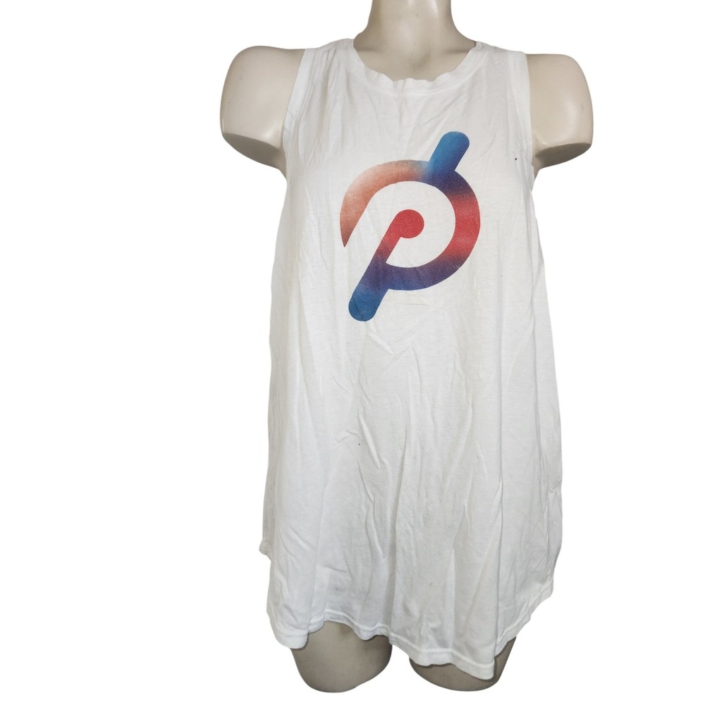 Peloton Womens White Gradient Logo Muscle Tank Top PL-CT205‎ L workout athletic